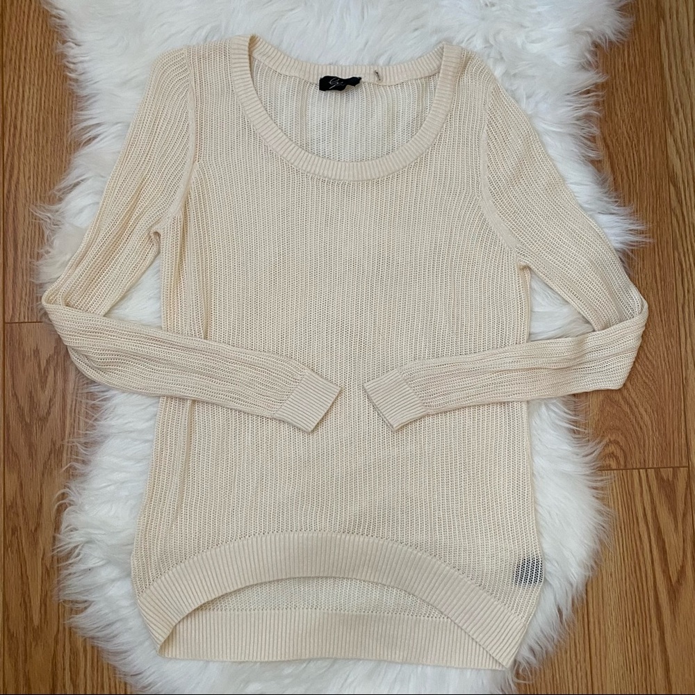 CYRUS Knits Open Sheer Knit Long Sleeve Cream Pullover Sweater 100% Rayon Medium